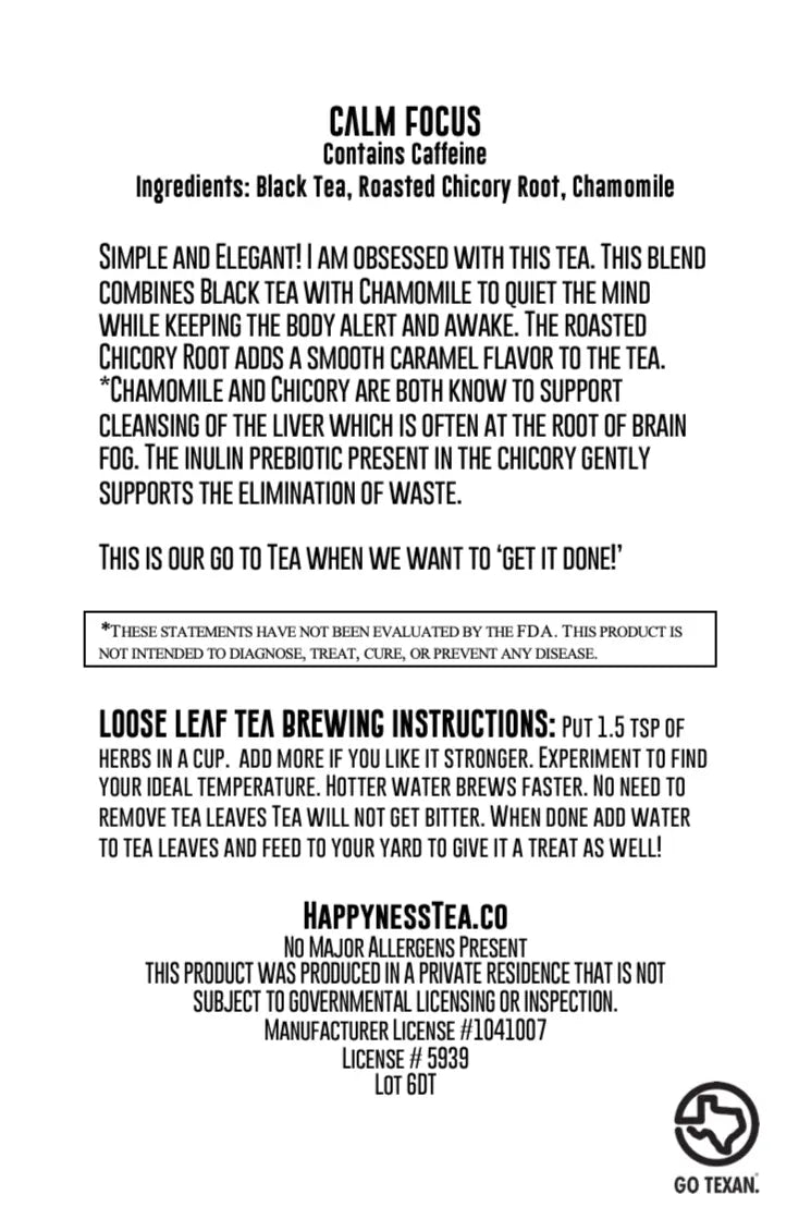 Calm Focus - Chamomile Black Tea Happyness Tea Company