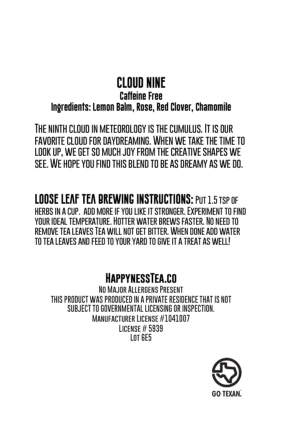 Cloud Nine - Lemon Balm Herbal Tea Happyness Tea Company