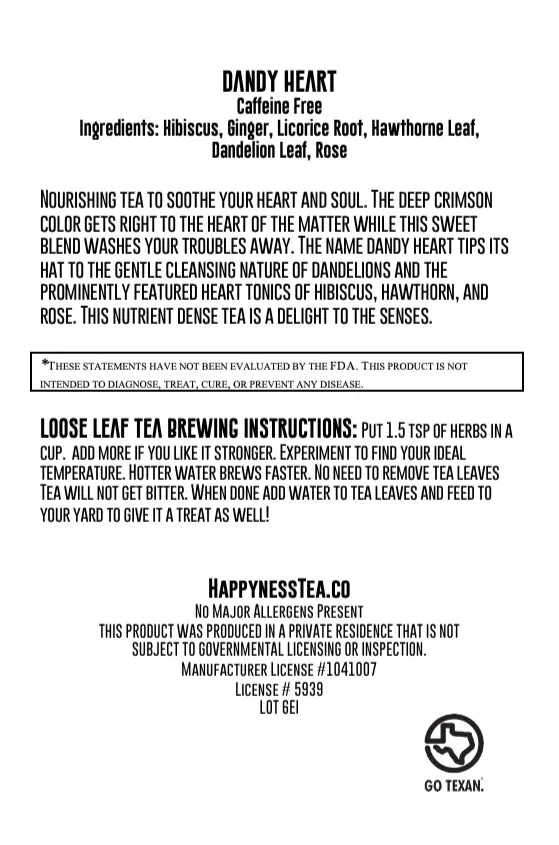 Dandy Heart Antioxidant Herbal Tea Happyness Tea Company