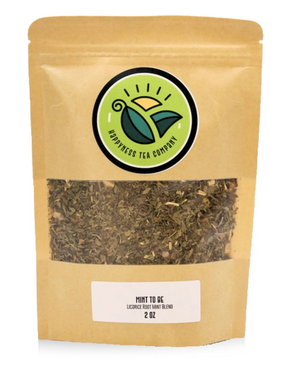 Loose-leaf Mint to Be sweet mint tea blend with peppermint, spearmint, and licorice root pieces.