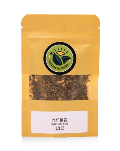 Loose-leaf Mint to Be sweet mint tea blend with peppermint, spearmint, and licorice root pieces.