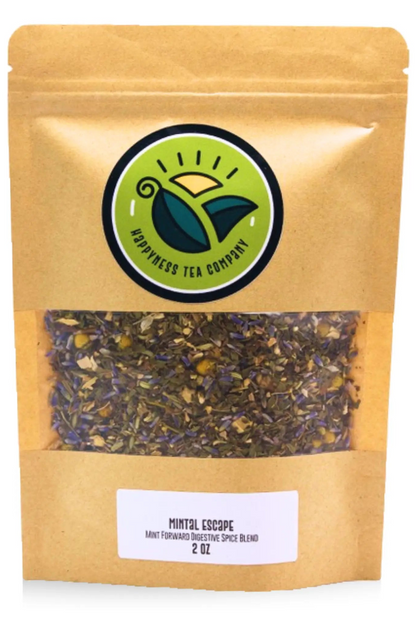 Mintal Escape Digestive Tea looseleaf tea blend in bag Peppermint Spearmint Fennel Ginger Chamomile Lavender Licorice Root