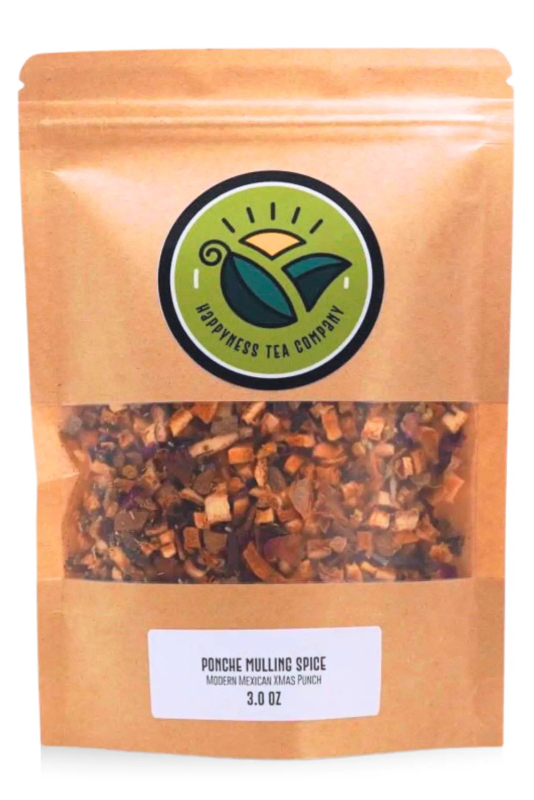 Ponche mulling spice and sangria starter package with orange peel, cinnamon, clove, cardamom, hibiscus, rose, elderflower, chamomile, damiana, and anise