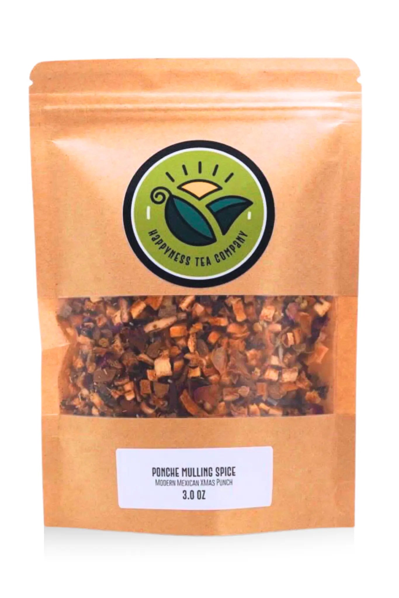 Ponche packaged blend Mulling Spice  and Sangria starter featuring orange peel, cinnamon, clove, cardamom, hibiscus, and floral herbs.