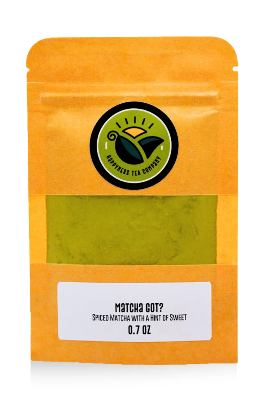 Happyness Tea Company Matcha Got? spiced matcha blend in product packaging with matcha, ginger, and cinnamon